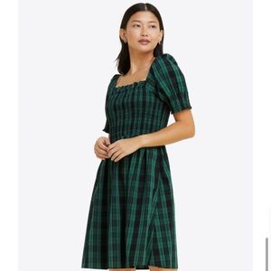 NWT Draper James Cam Smocked Dress in Green Blackwatch Plaid Small